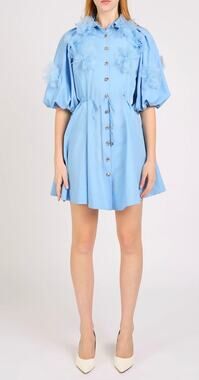 Beulah Style Mini Dress Short Puff Sleeve A-Line Full Skirt Shirt Dress Large